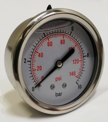 Manometer glycerínový 63 mm nerez 10 barov s axiálnym vývodom 1/4"